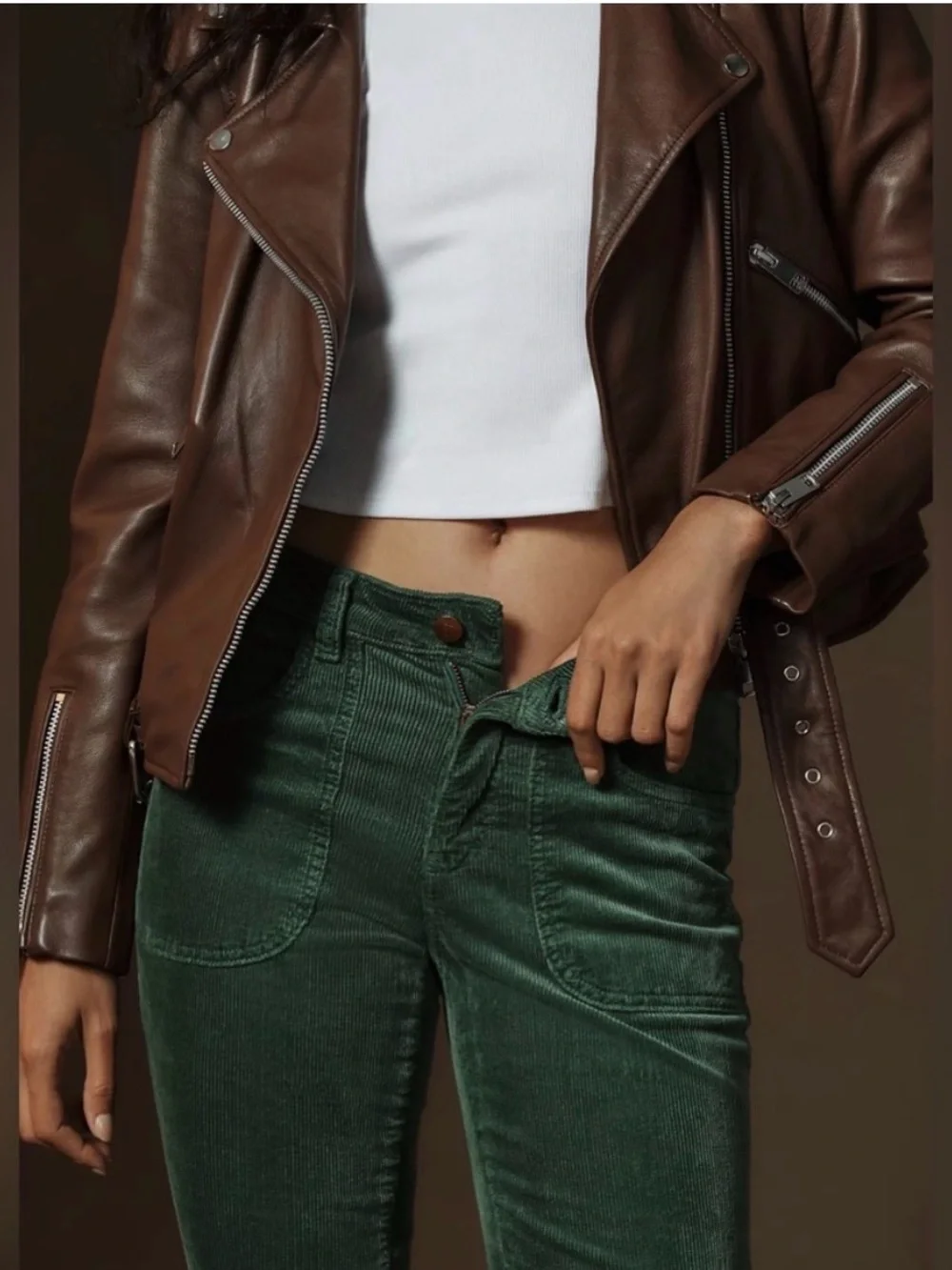 Anthropologie Pilcro The Low-Rise Icon Flare Corduroy Chop Pocket Green Size 25